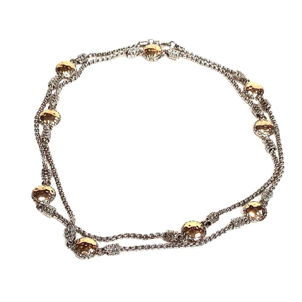 Necklace - Dramatic Chain Station - Silver Tone and Gold Tone 36"